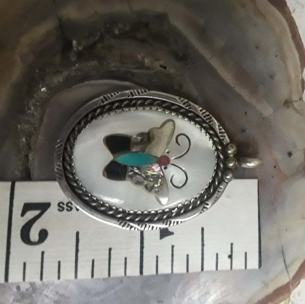 π«SOLDπ«Vintage Sterling Zuni Butterfly Pendant - Picture 6 of 7